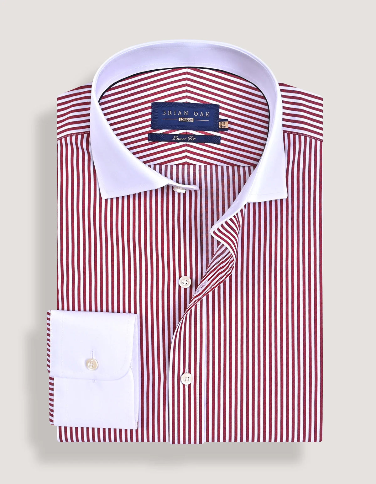 Men's Contrast Collar Striped Maroon Formal Shirt