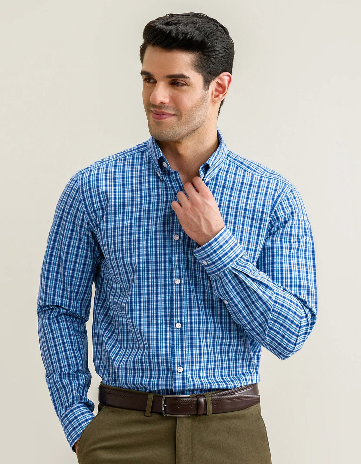 Men's Sky Blue Casual Check Shirt