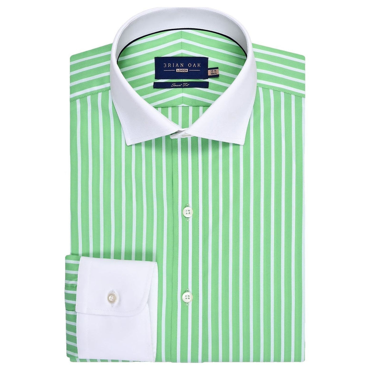 Men's Light Green Striped Shirt with Contrast Collar & Cuffs