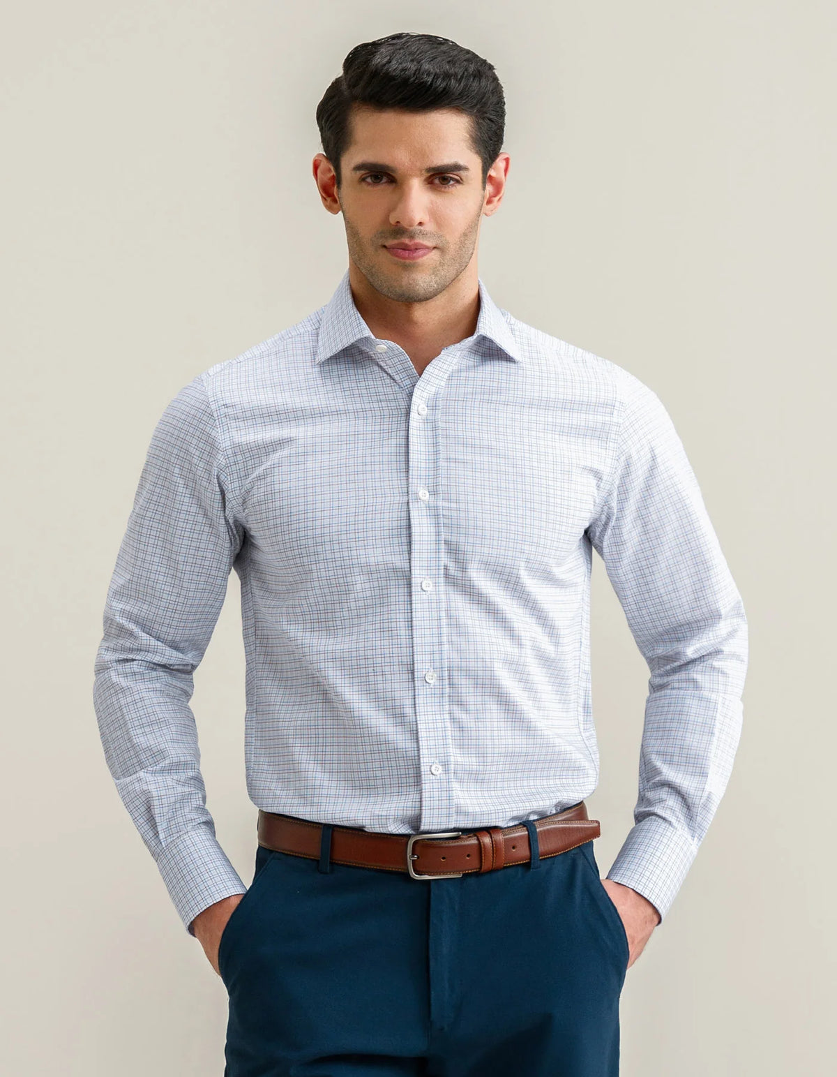 Men's Easy Care Check Shirt - Coffee Brown