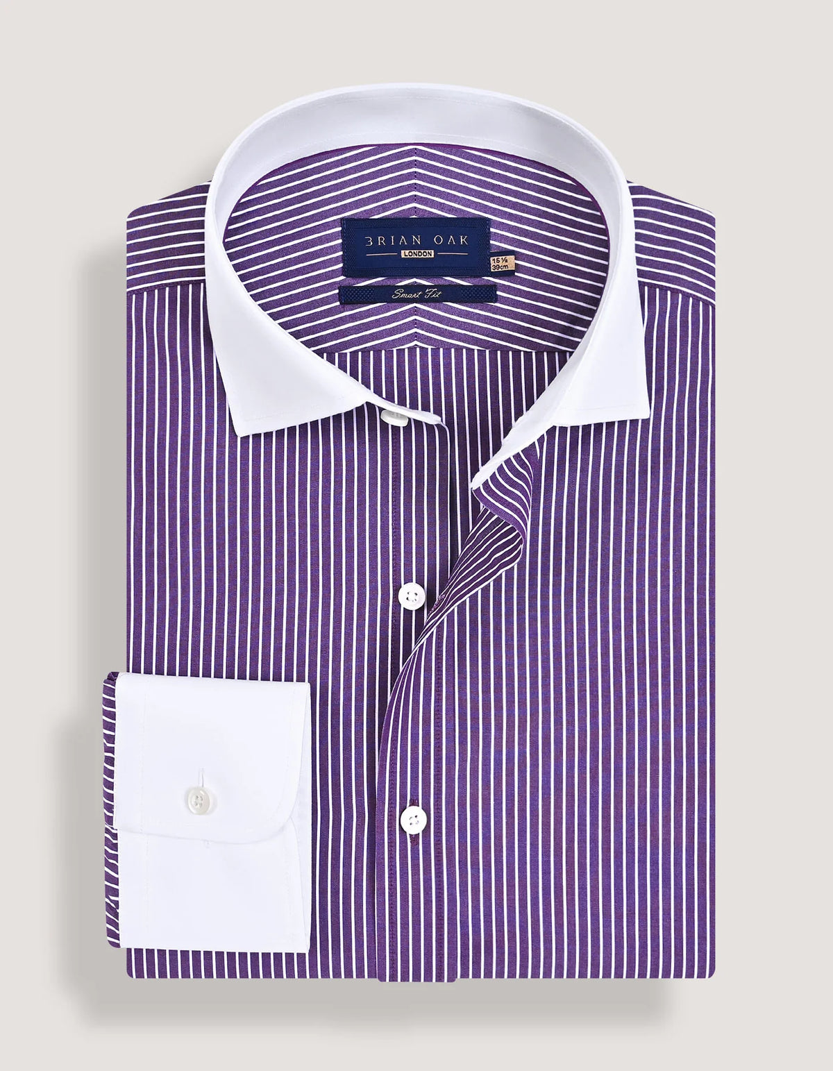 Brian Oak Contrast Collar Striped Dark Purple Formal Shirt for Men