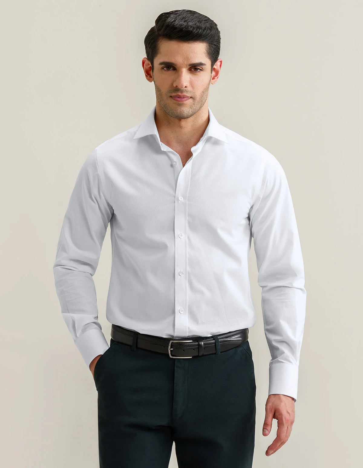 Men's Self Textured White Formal Shirt