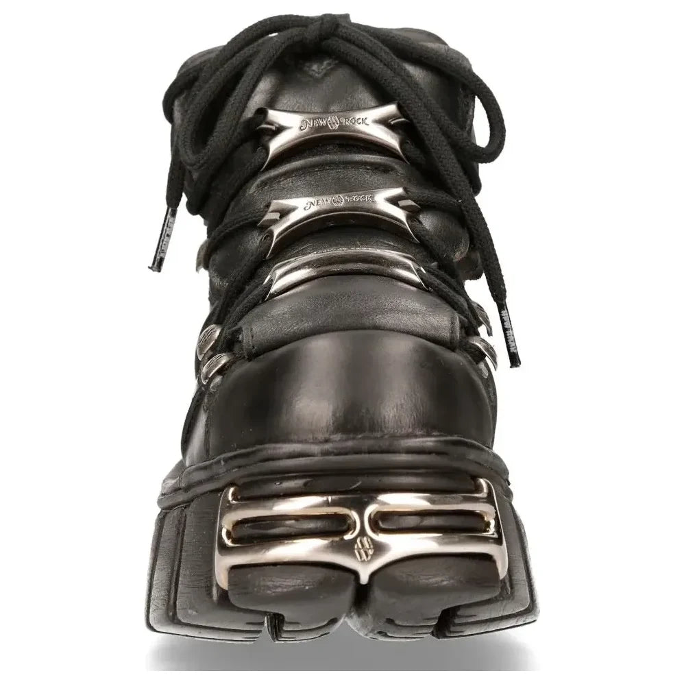 New Rock M106-s1 Unisex Metallic Black Leather Gothic Boots