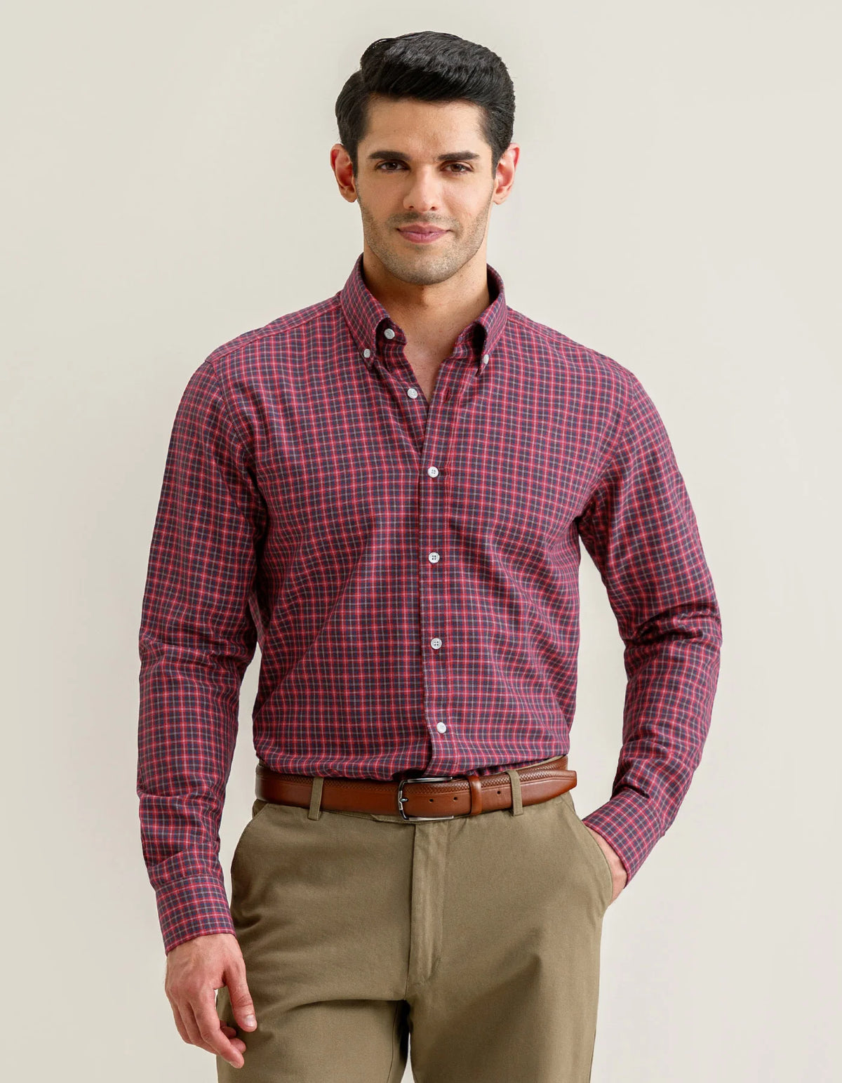 Men's Easy Care Casual Red Check Shirt