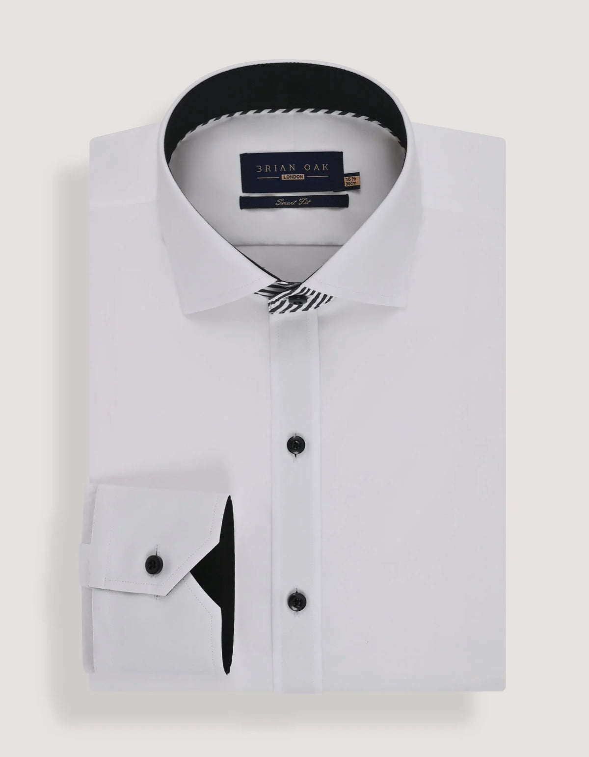 White Cotton Twill Formal Shirt with Black Contrast Trim - Men's Smart Shirt by Brian Oak