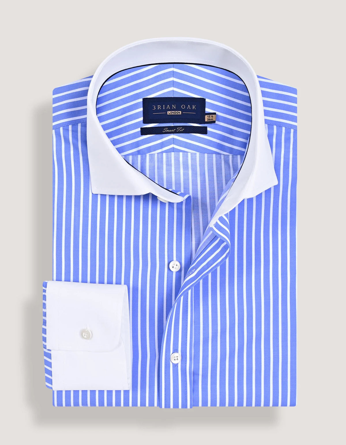 Men's Contrast Collar Striped Sky Formal Shirt