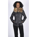 Womens Real Leather Short Parka Jacket Coat Fur Hood Zipped Brown Tan Black - Knighthood Store