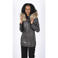 Womens Real Leather Parka Jacket 3/4 Fur Hood Zipped Brown Tan Grey Tailored Fit - Knighthood Store