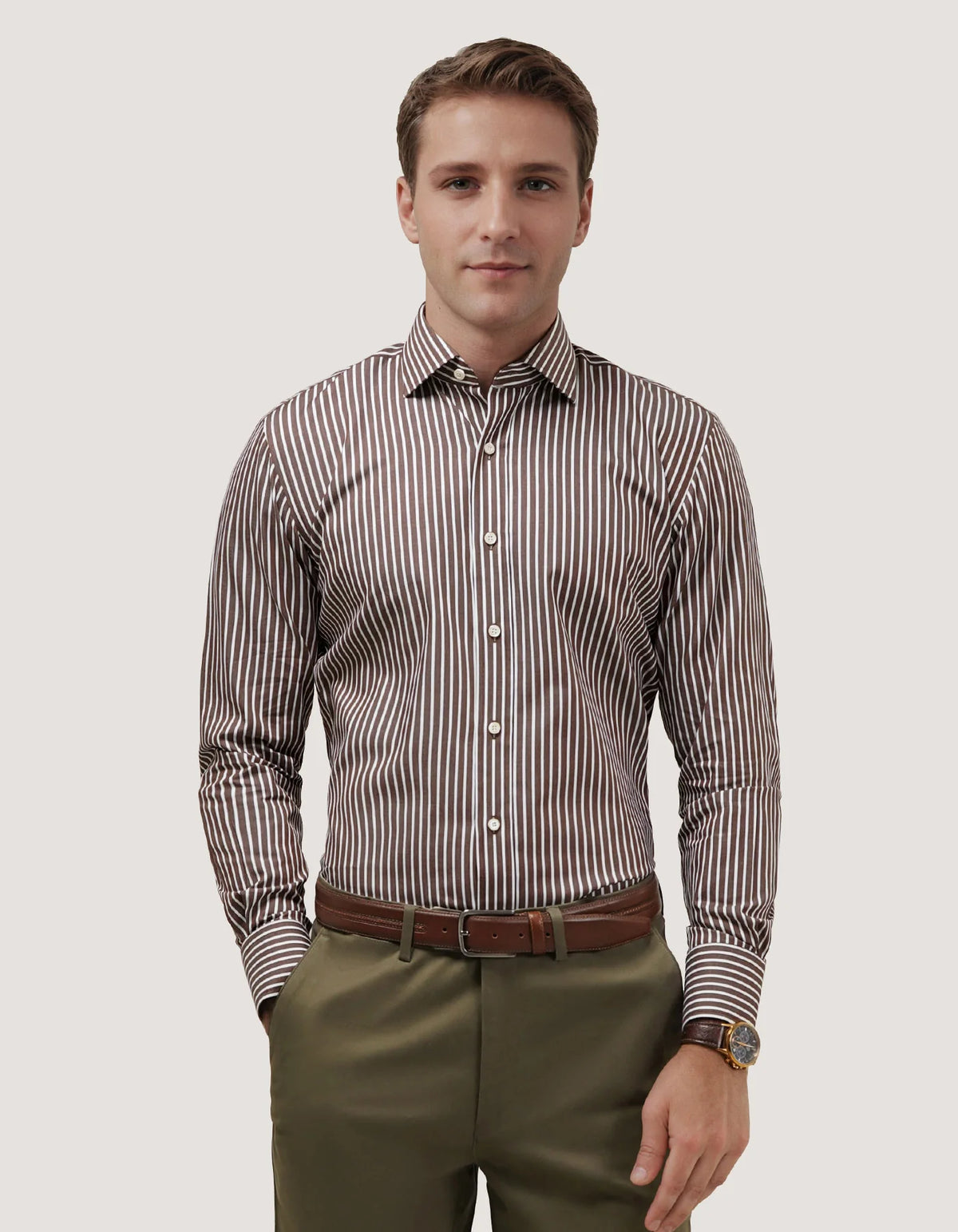 Men's Smart Fit Brown Striped Shirt