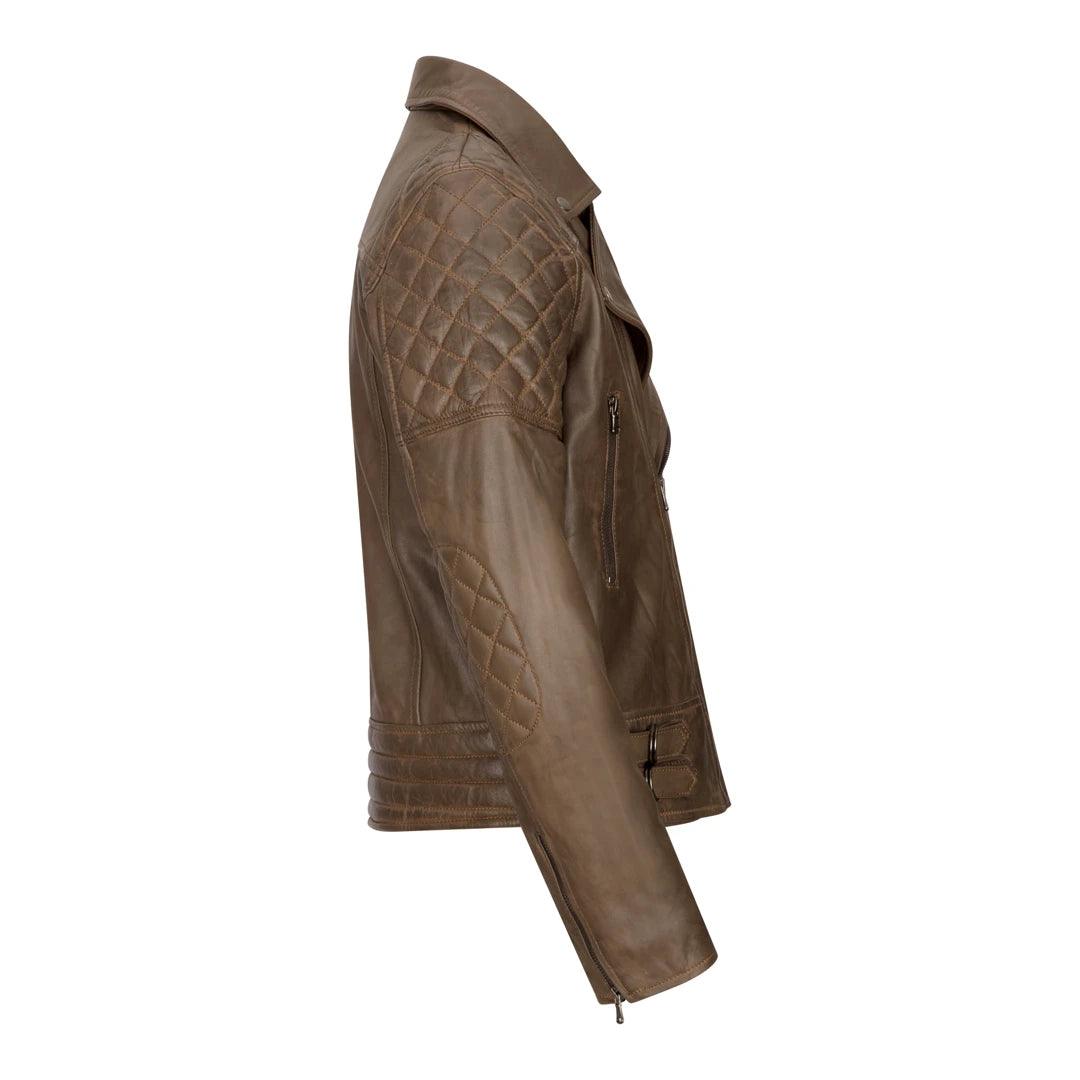 Mens Slim Fit Cross Zip Retro Vintage Brown Biker Punk Rock Real Leather Jacket - Knighthood Store