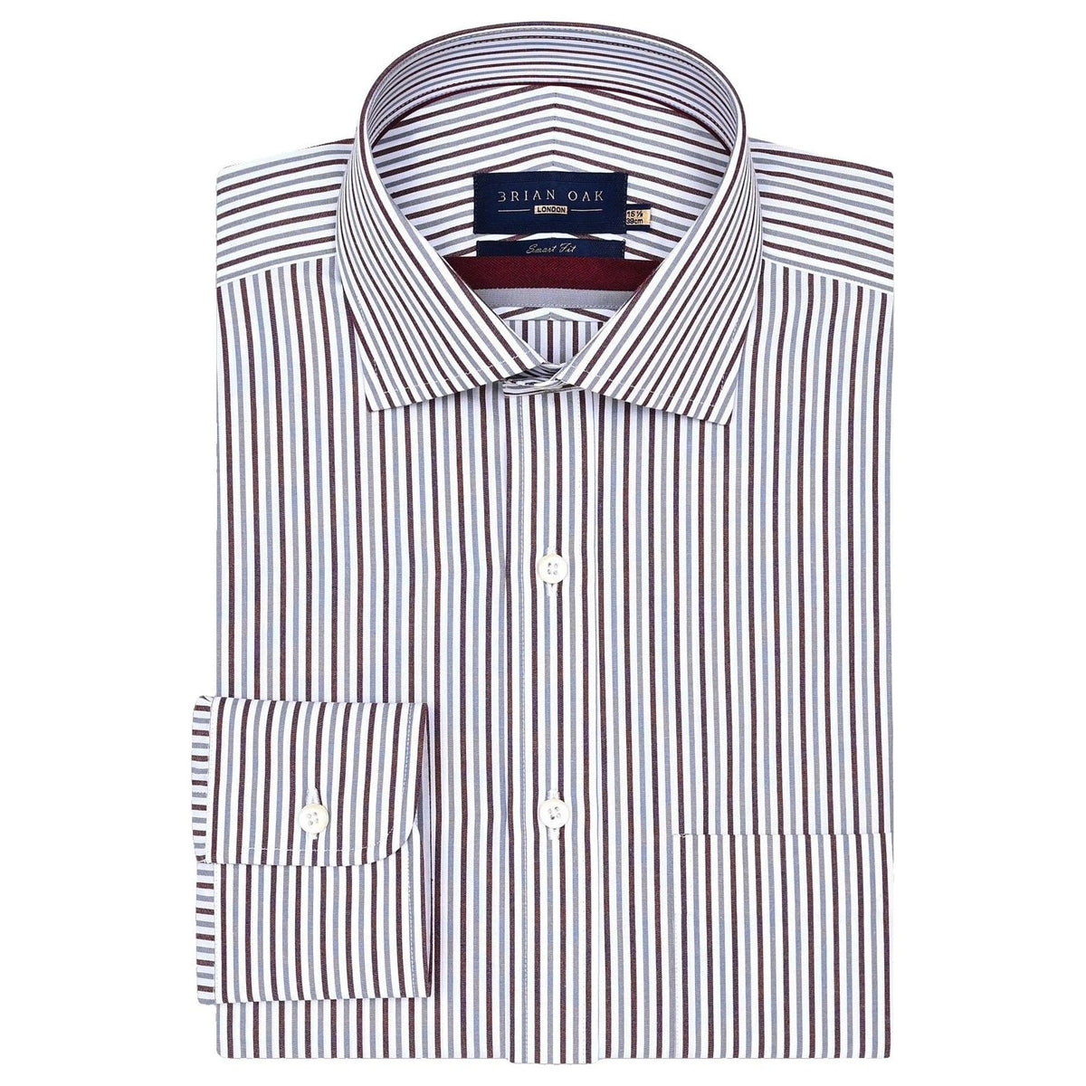 Men's Maroon and Grey Striped Formal Shirt