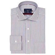 Men's Maroon and Grey Striped Formal Shirt