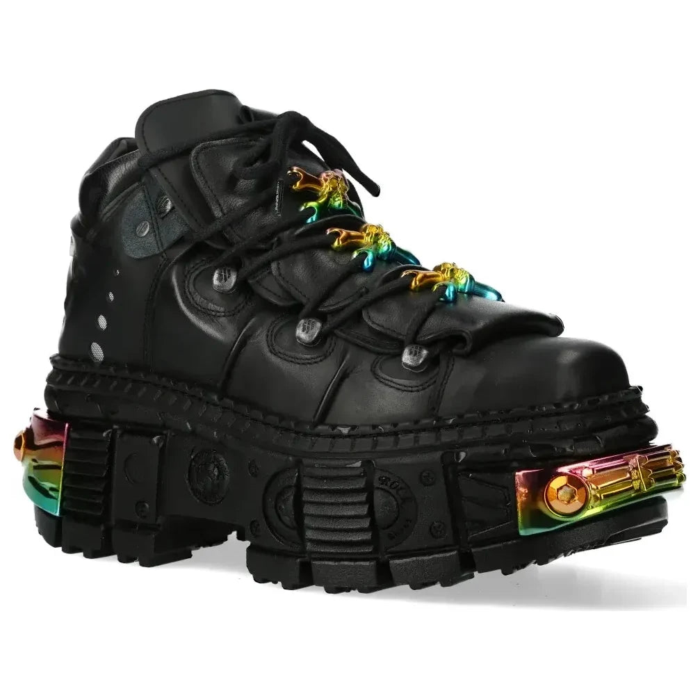 Men's New Rock WALL106-S23 Boots Black Leather Platform Gothic
