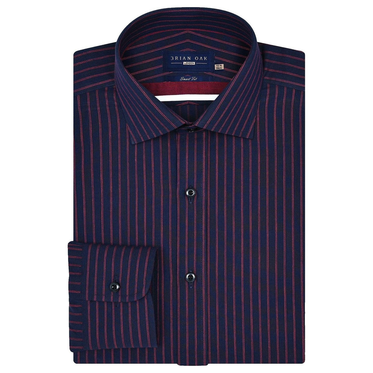 Men's Red Striped Navy Dress Shirt