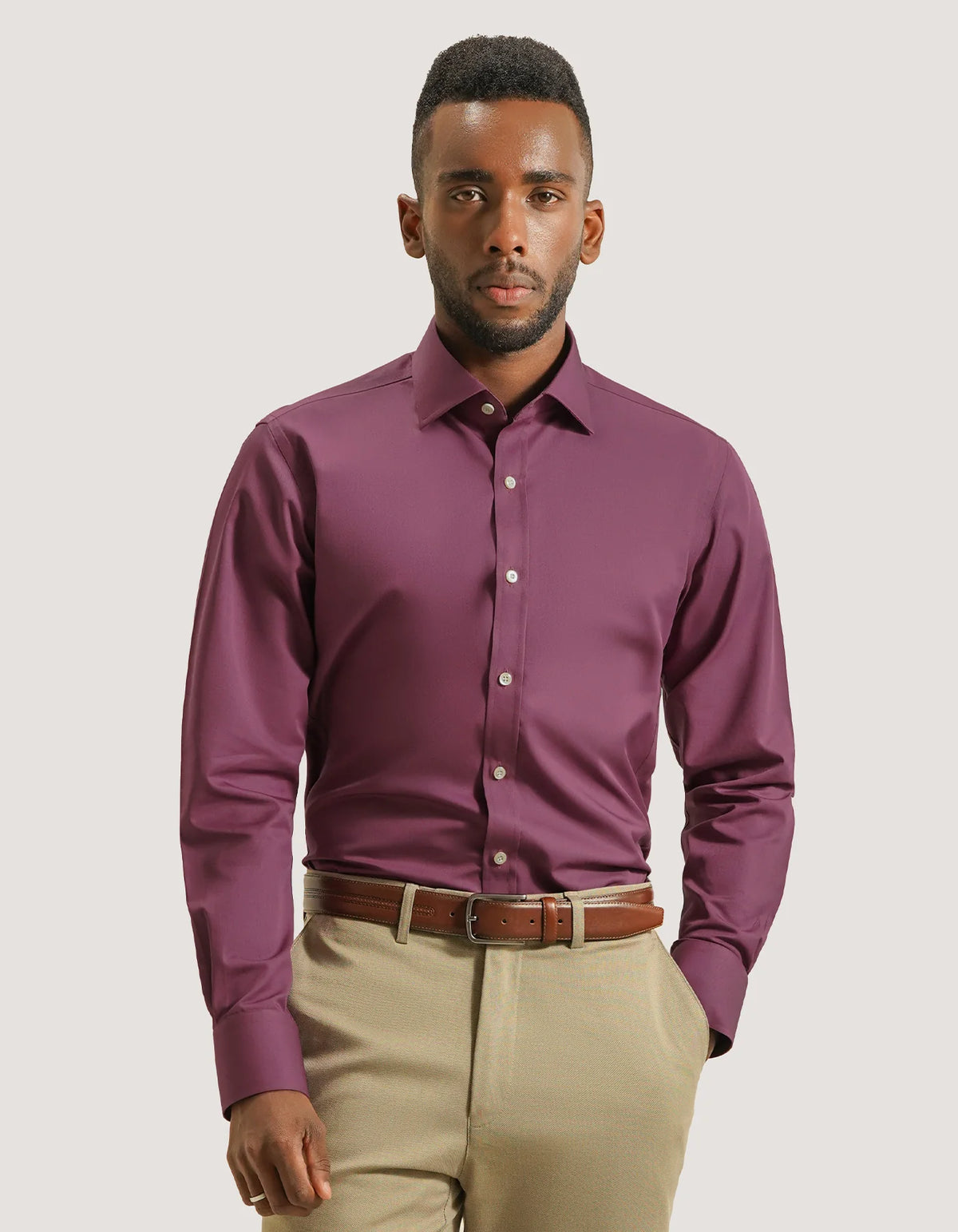 Brian Oak Easy Iron Plum Dress Shirt - Men's Smart Casual Shirt for Every Occasion