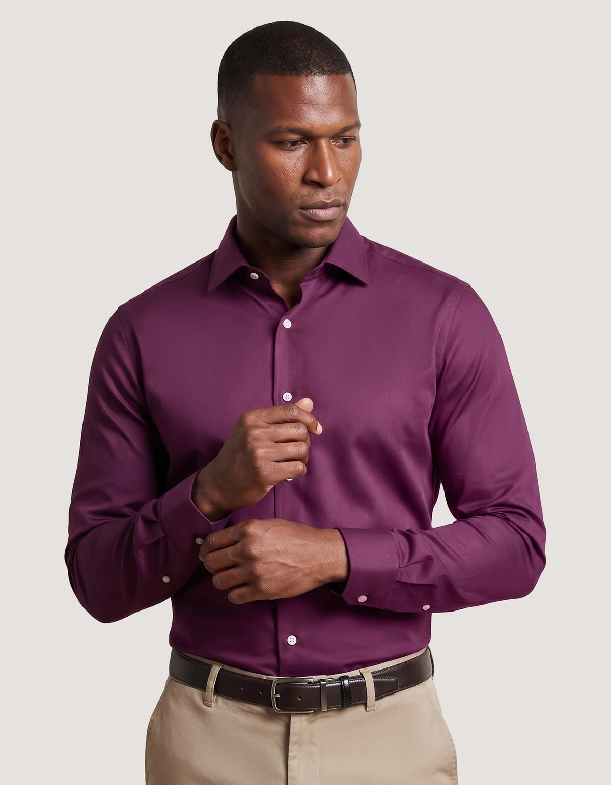 Men's Smart Fit Plum Satin Dress Shirt