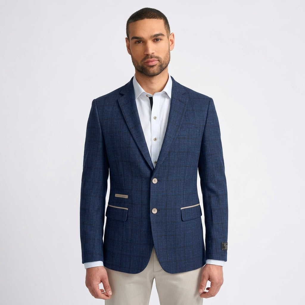 IM11 - Men's Check Slim Fit Two-Button Blazer