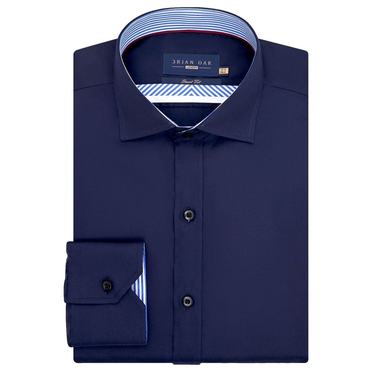 Men's Navy Satin Formal Shirt with Striped Contrast Trim