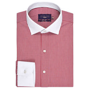 Men's Maroon Stripe Cotton Shirt with Contrast Collar