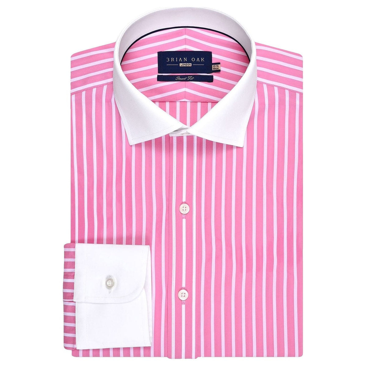 Men's Flamingo Pink Striped Contrast Collar Shirt