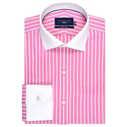 Men's Flamingo Pink Striped Contrast Collar Shirt