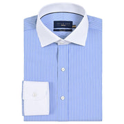 Men's Striped Contrast Collar Sky Formal Shirt