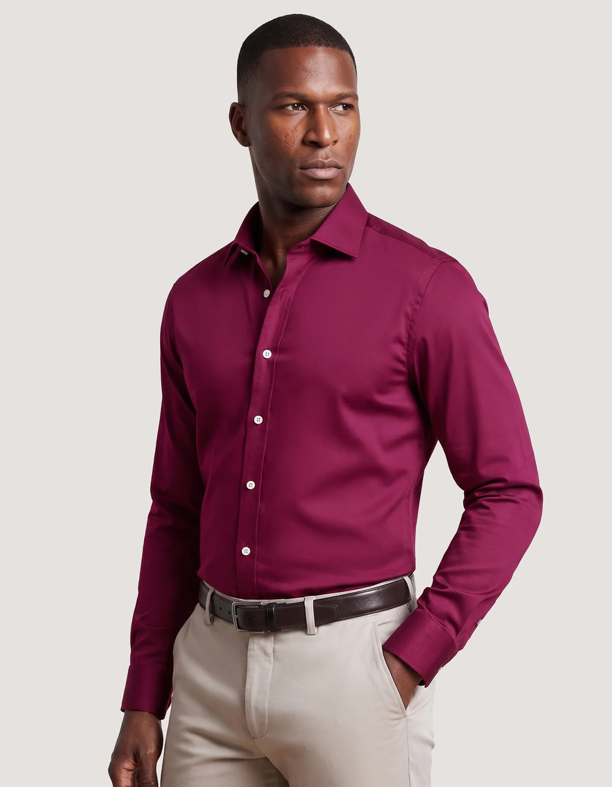 Men's Magenta Satin Dress Shirt