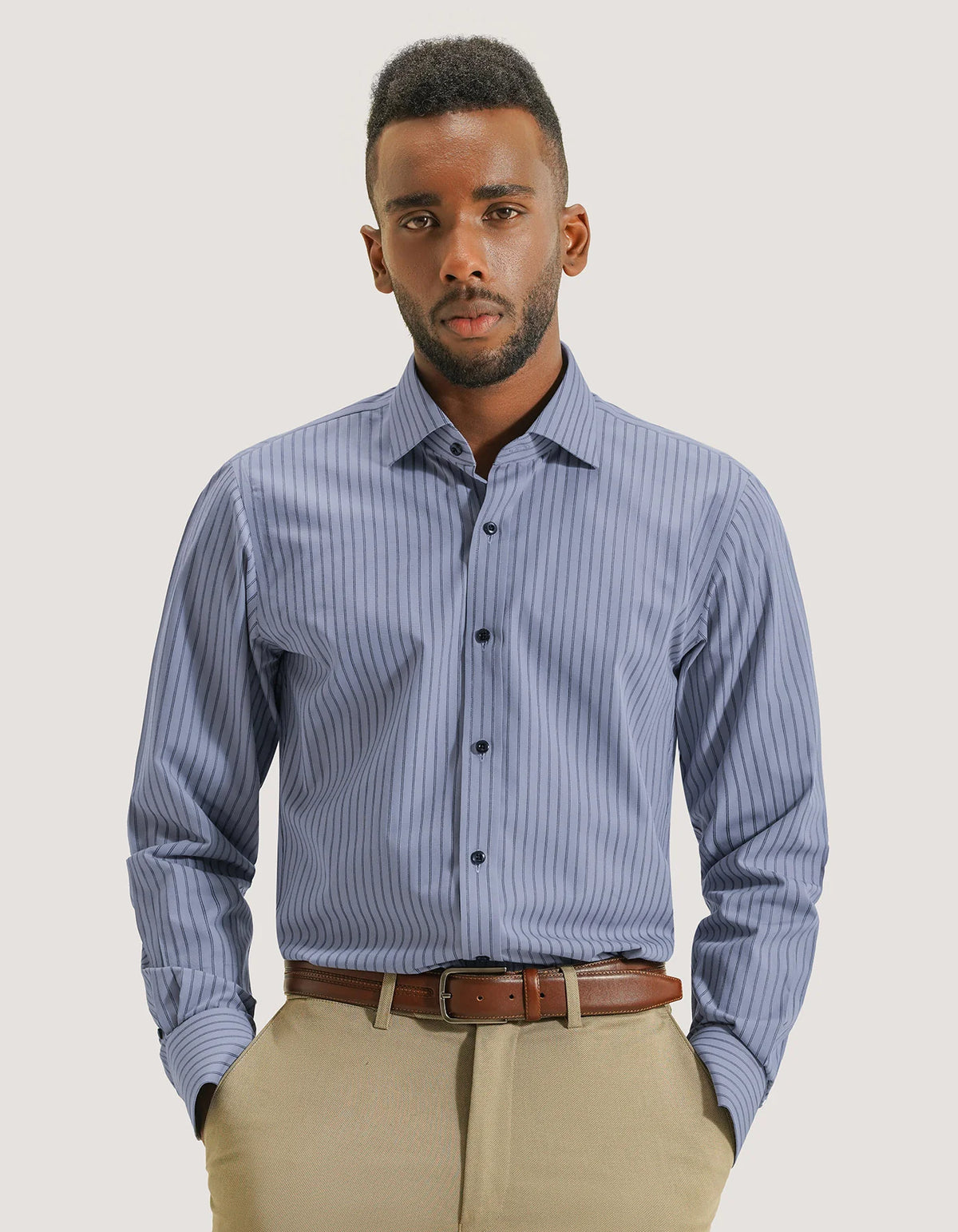 Men's Navy Striped Grey Dress Shirt