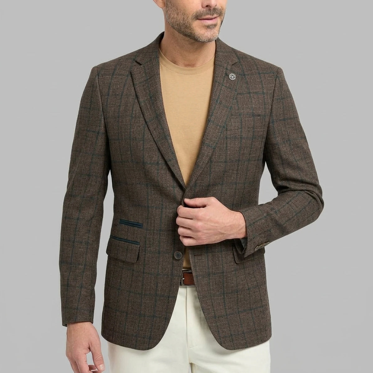 IM11 - Men's Check Slim Fit Two-Button Blazer