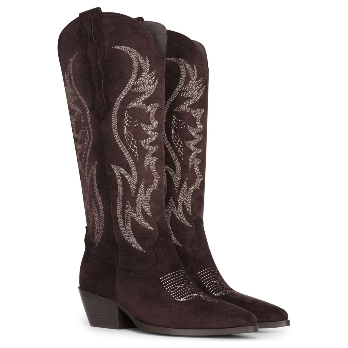Women's Dark Brown Vegan Suede Knee-High Western Cowboy Boots