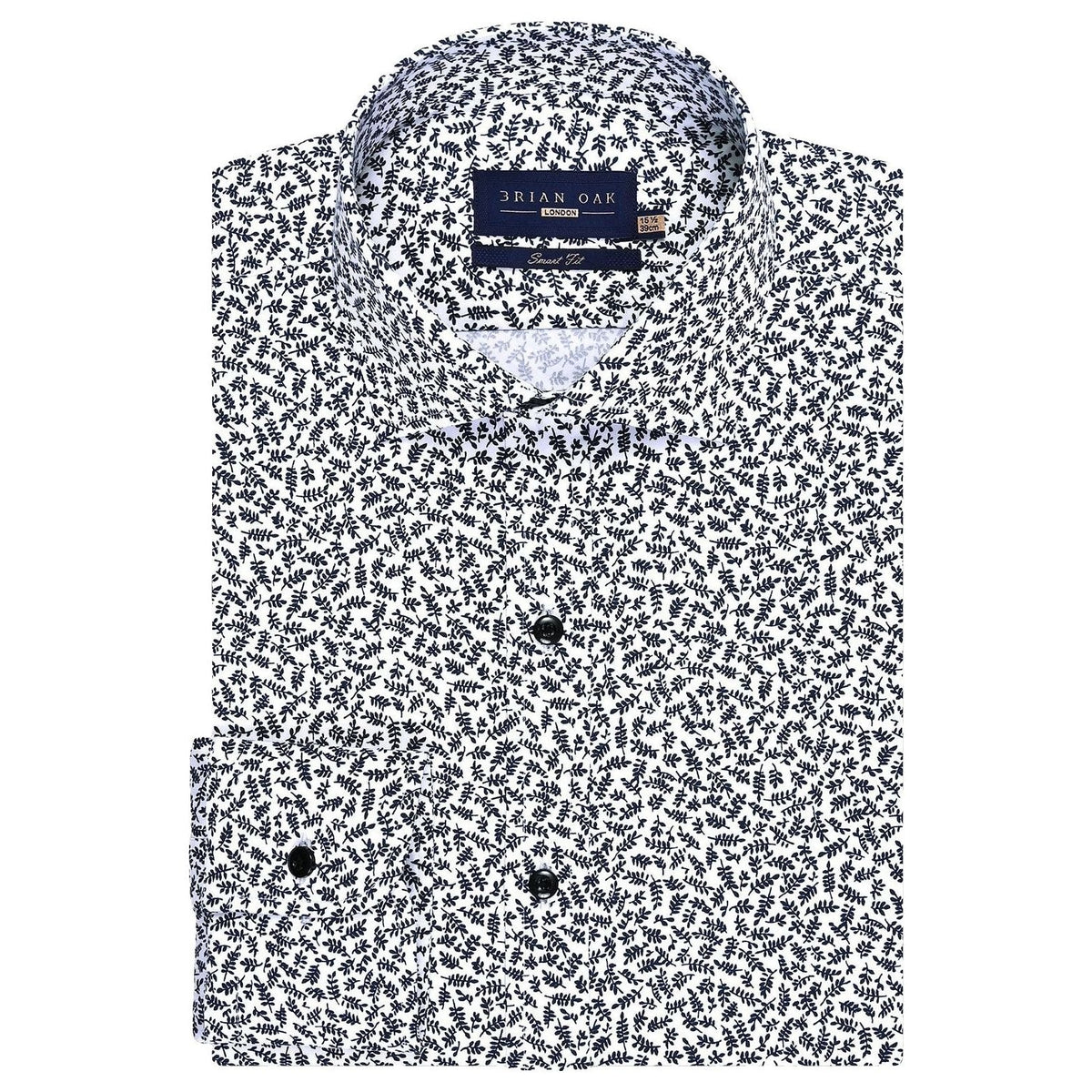 Men's White Formal Shirt with Monochrome Leaf Print