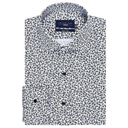 Men's White Formal Shirt with Monochrome Leaf Print