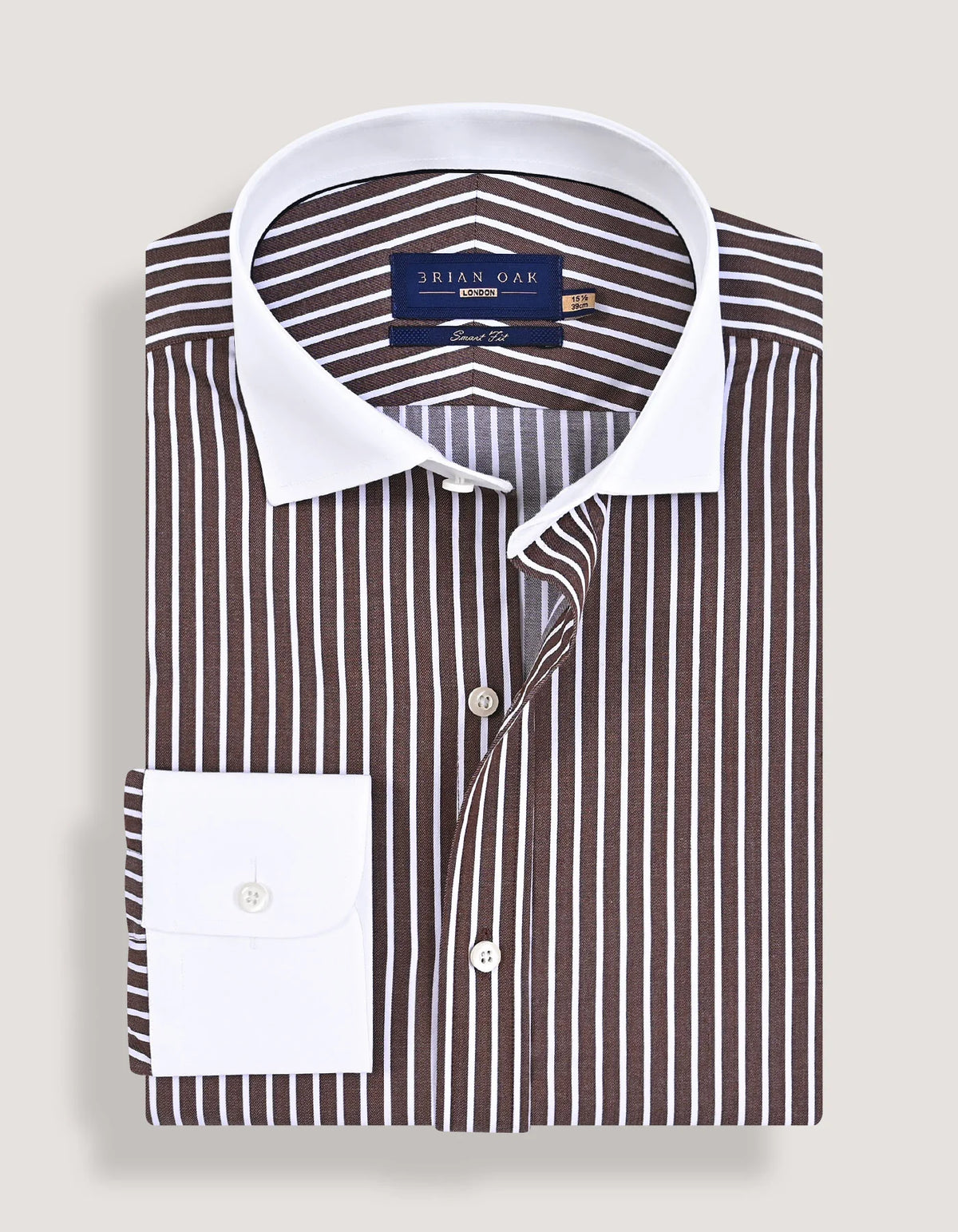 Men's Contrast Collar Striped Brown Formal Shirt