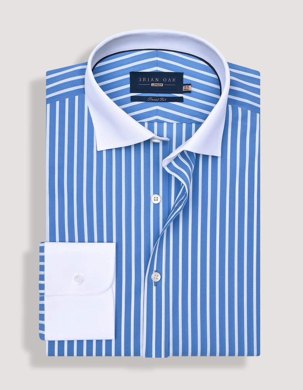 Men's Blue Striped Shirt with Contrast Collar and Cuffs