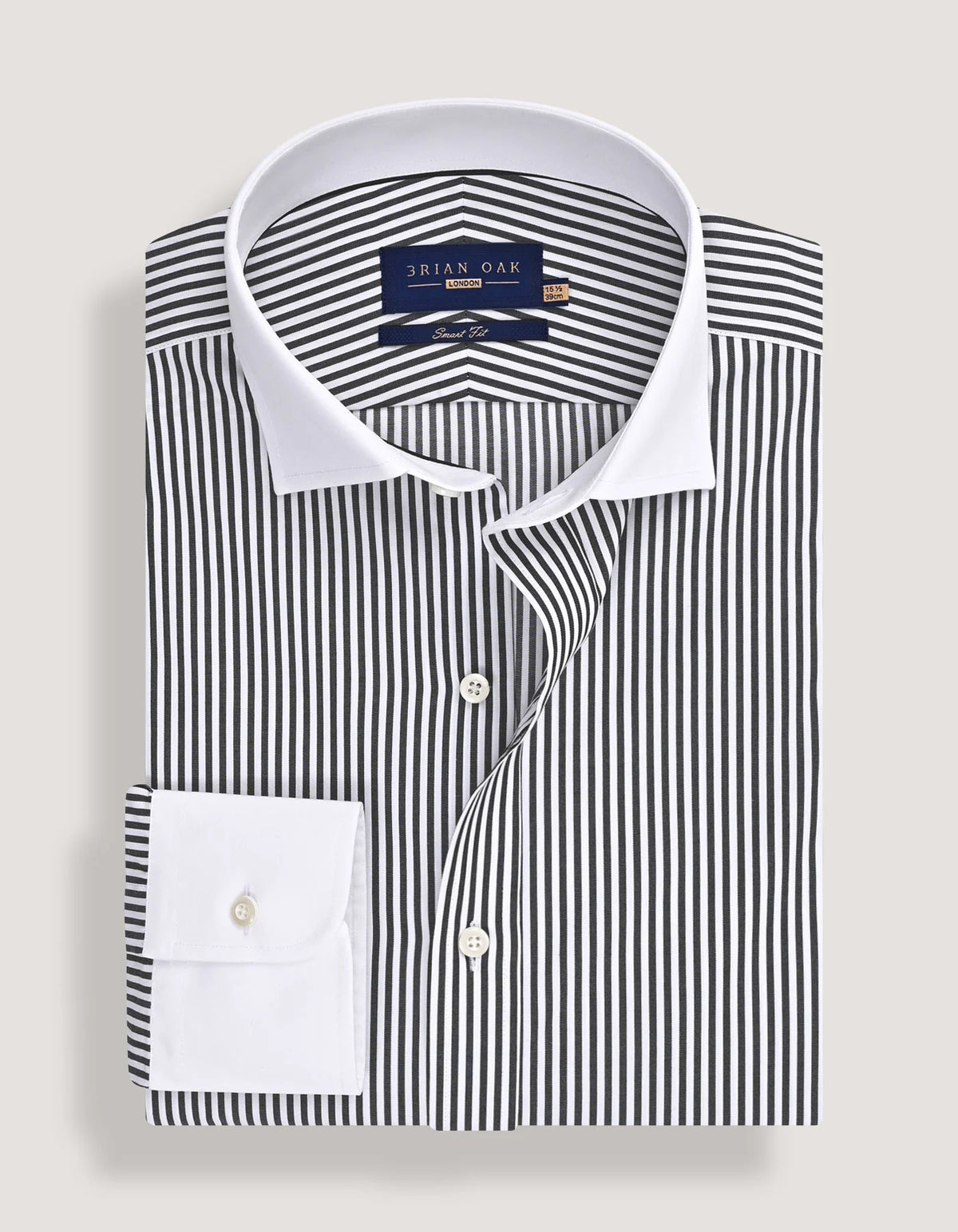 Men's White and black striped contrast collar shirt