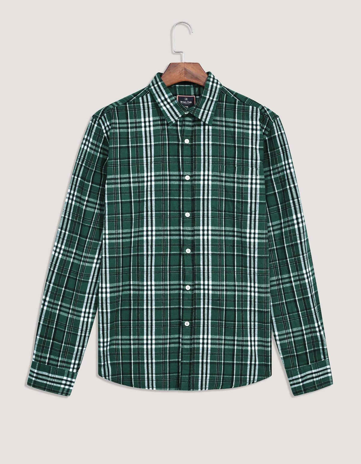 Men's Green and White Check Flannel Shirt