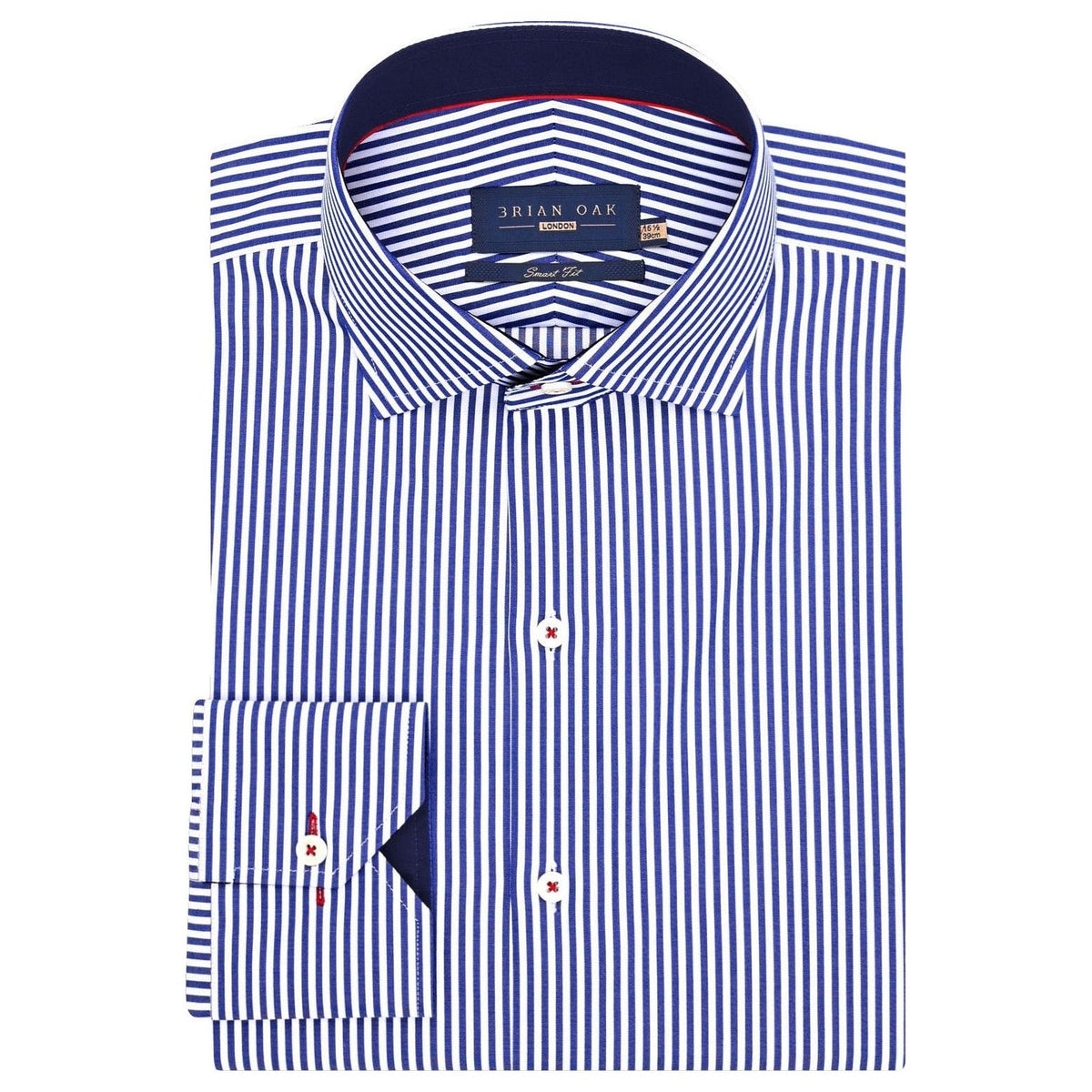 Men's Blue & White Striped Twill Formal Shirt with Contrast Trim