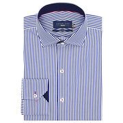 Men's Blue & White Striped Twill Formal Shirt with Contrast Trim