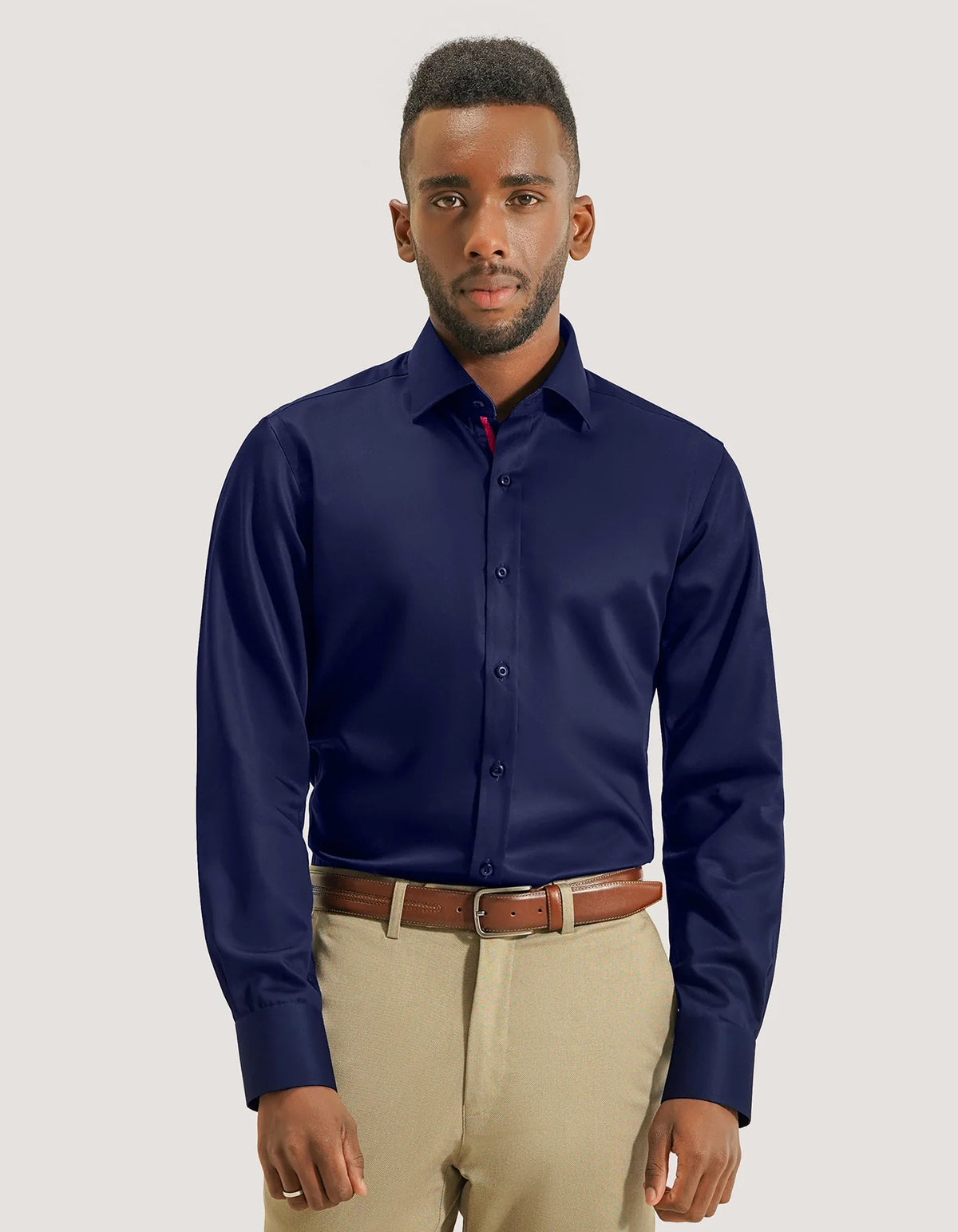 Men's Navy Designer Satin Dress Shirt