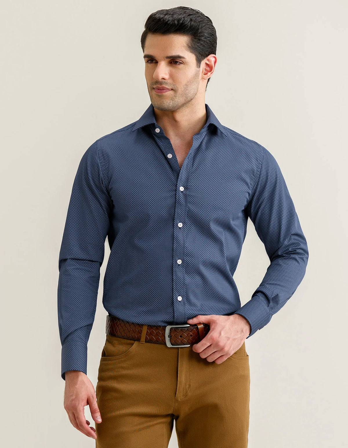 Men's Mini Floral Print Shirt – Navy Blue