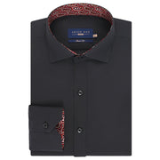 Men's Black Cotton Twill Formal Shirt with Red Paisley Trim