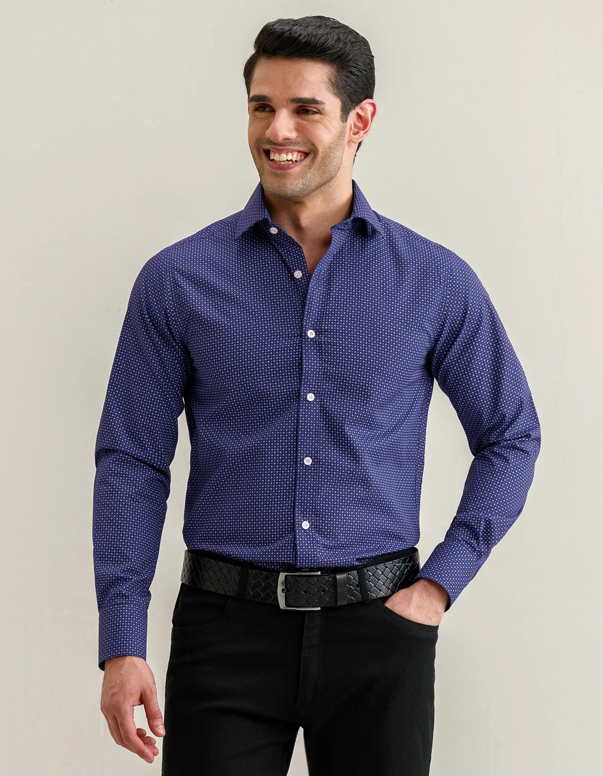 Men's Easy Care Patterned Shirt – Egyptian Blue