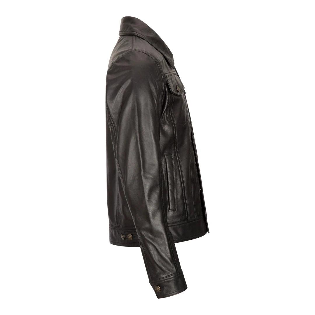 Mens Vintage Retro Jeans Jacket Style Real Leather Short Washed Biker - Knighthood Store