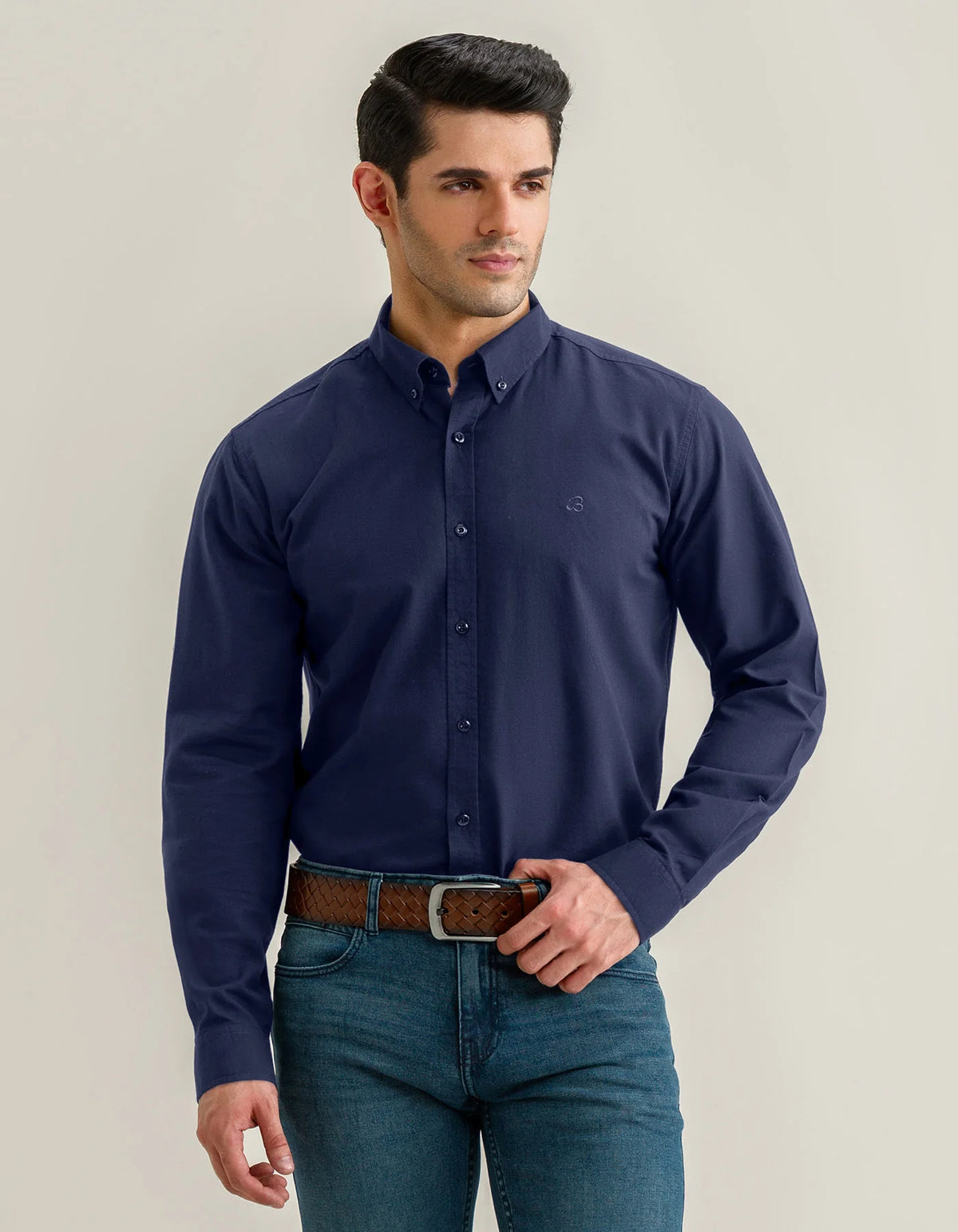 Men's Navy Long Sleeve Button Down Casual Shirt