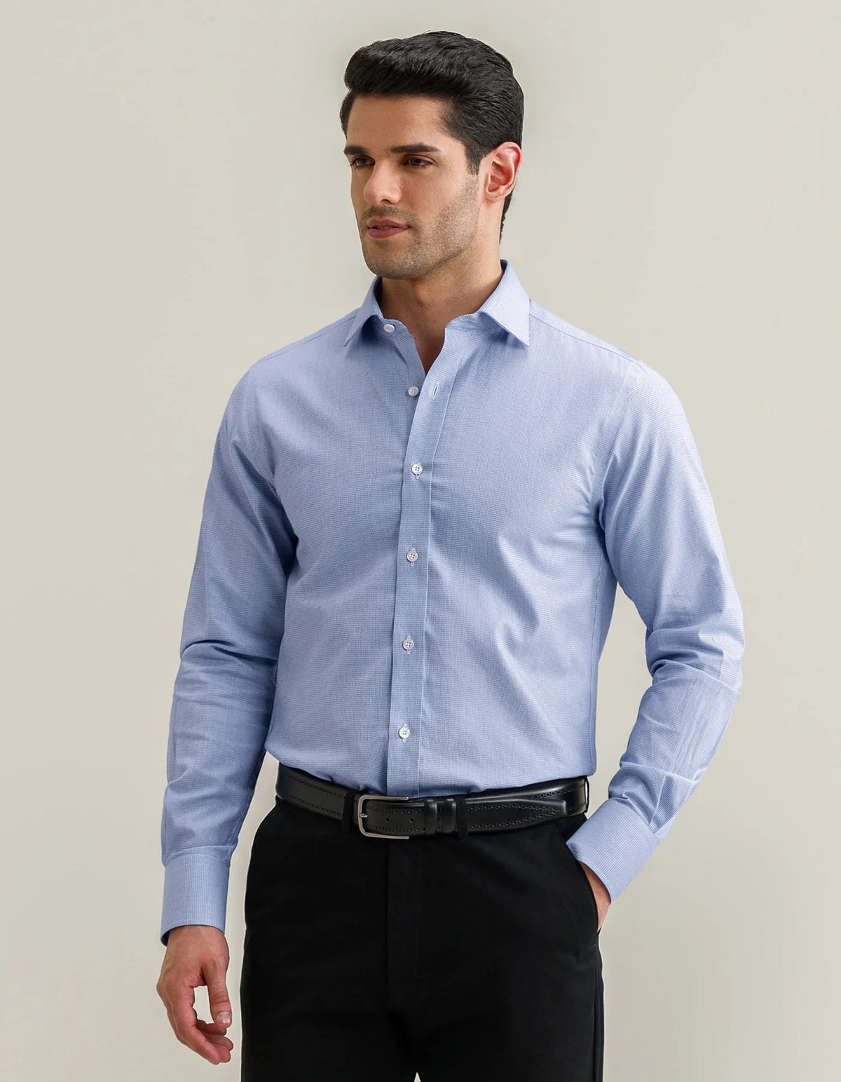 Men's Easy Care Formal Check Shirt – Light Blue