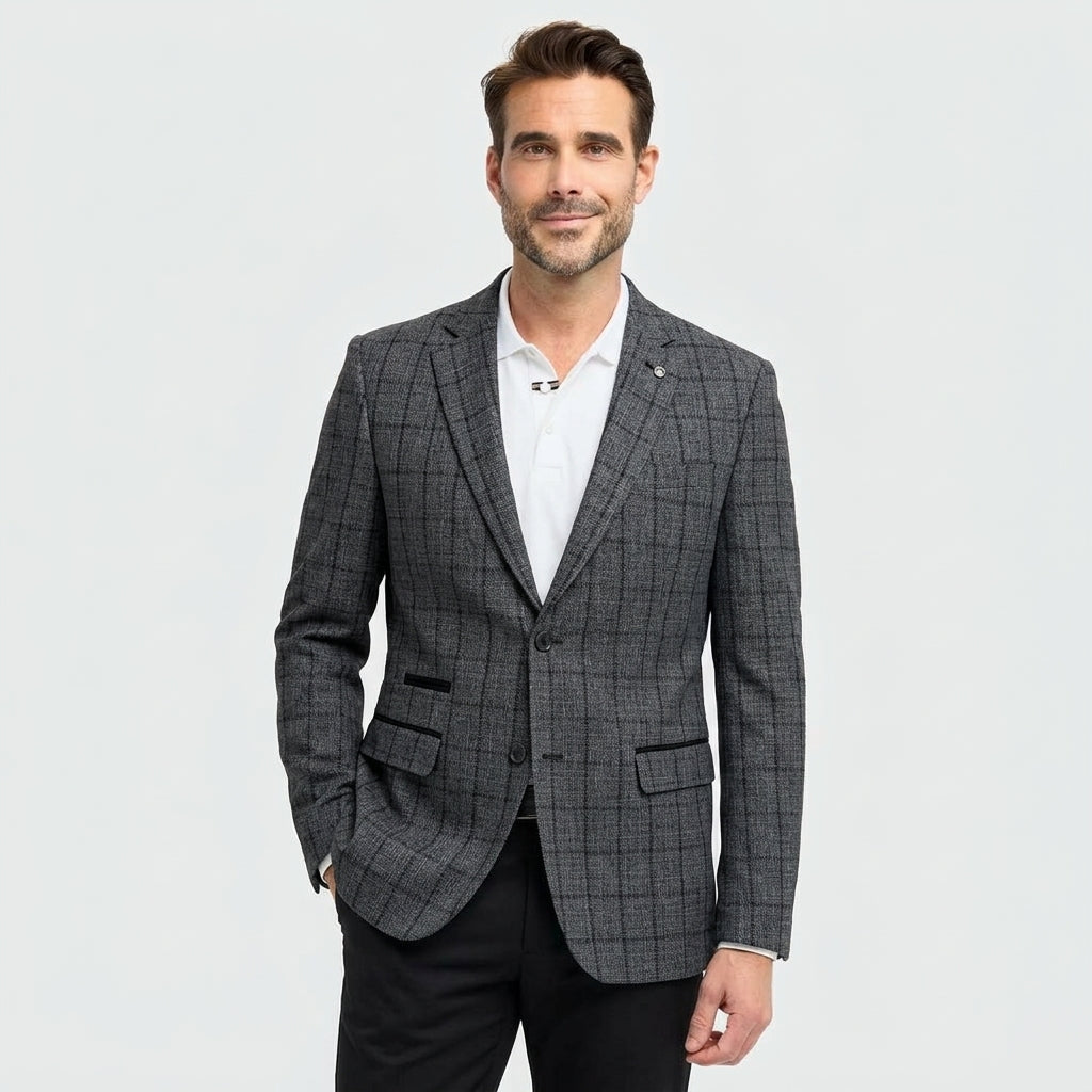 IM11 - Men's Check Slim Fit Two-Button Blazer