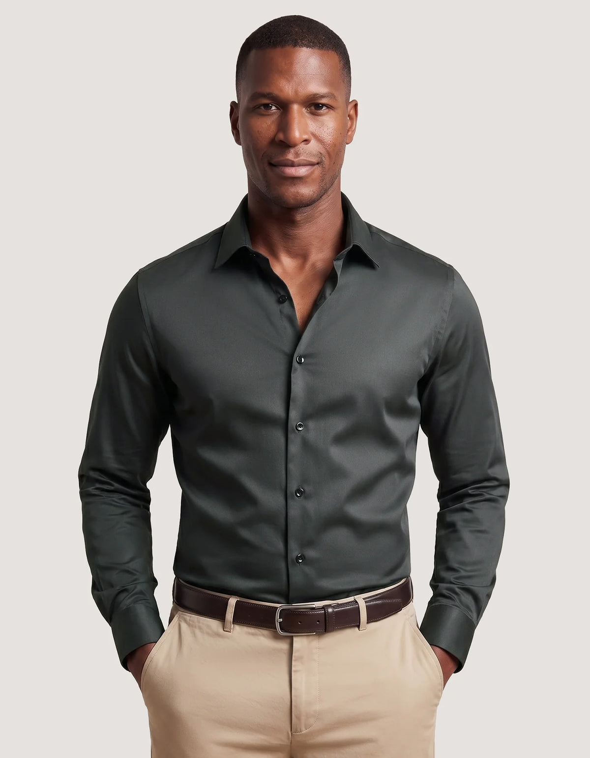 Men's Charcoal Plain Satin Dress Shirt
