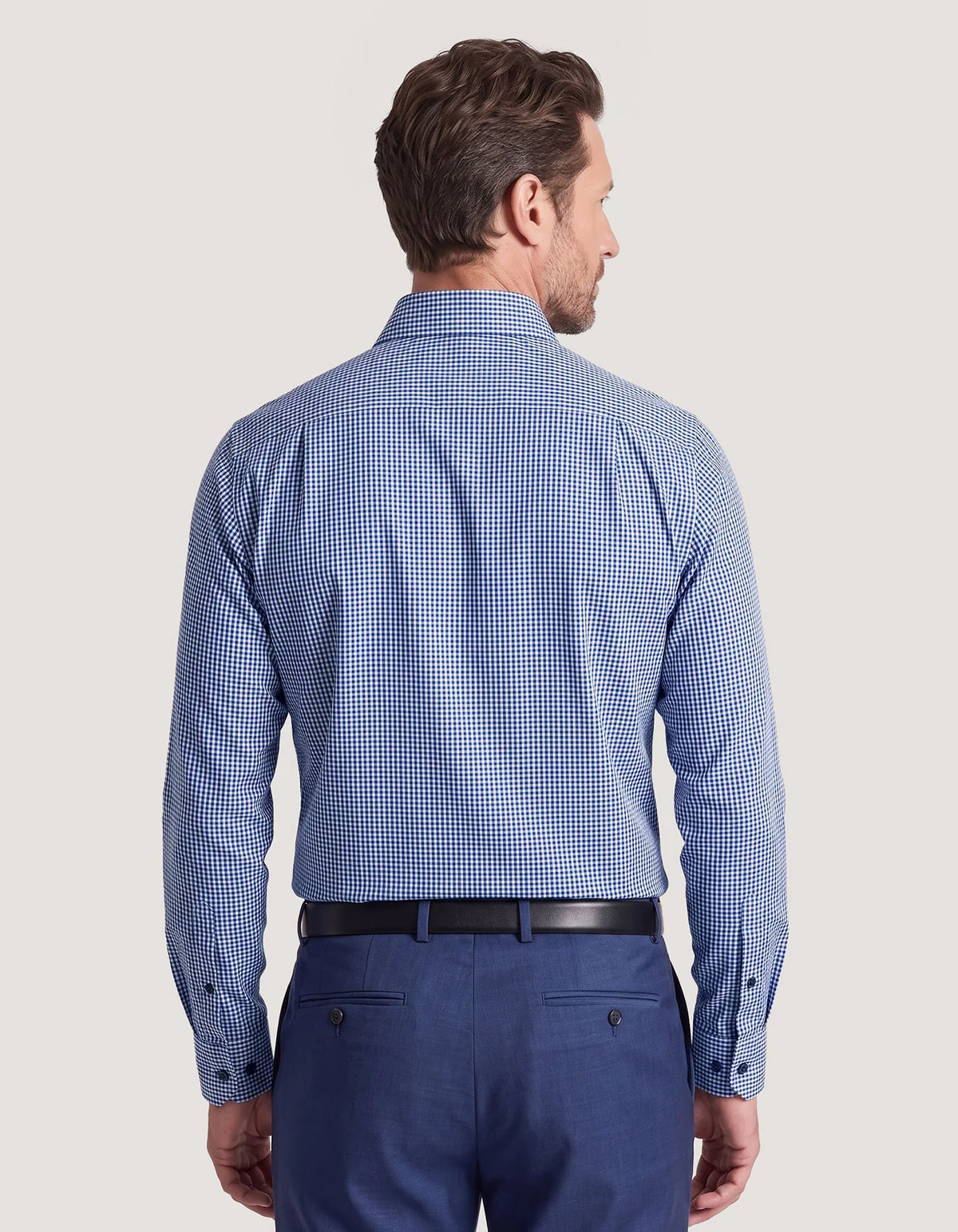 Men's Navy Checkered Dress Shirt