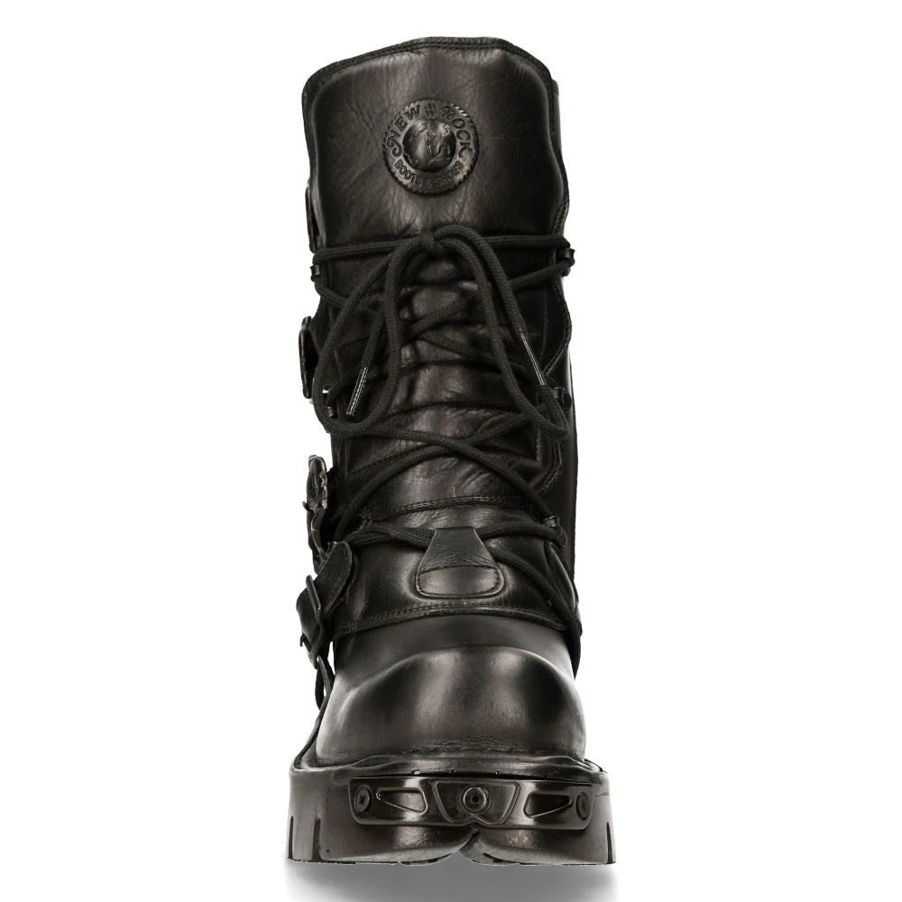 Men's New Rock 391-S18 Black Leather Mid Calf Boots