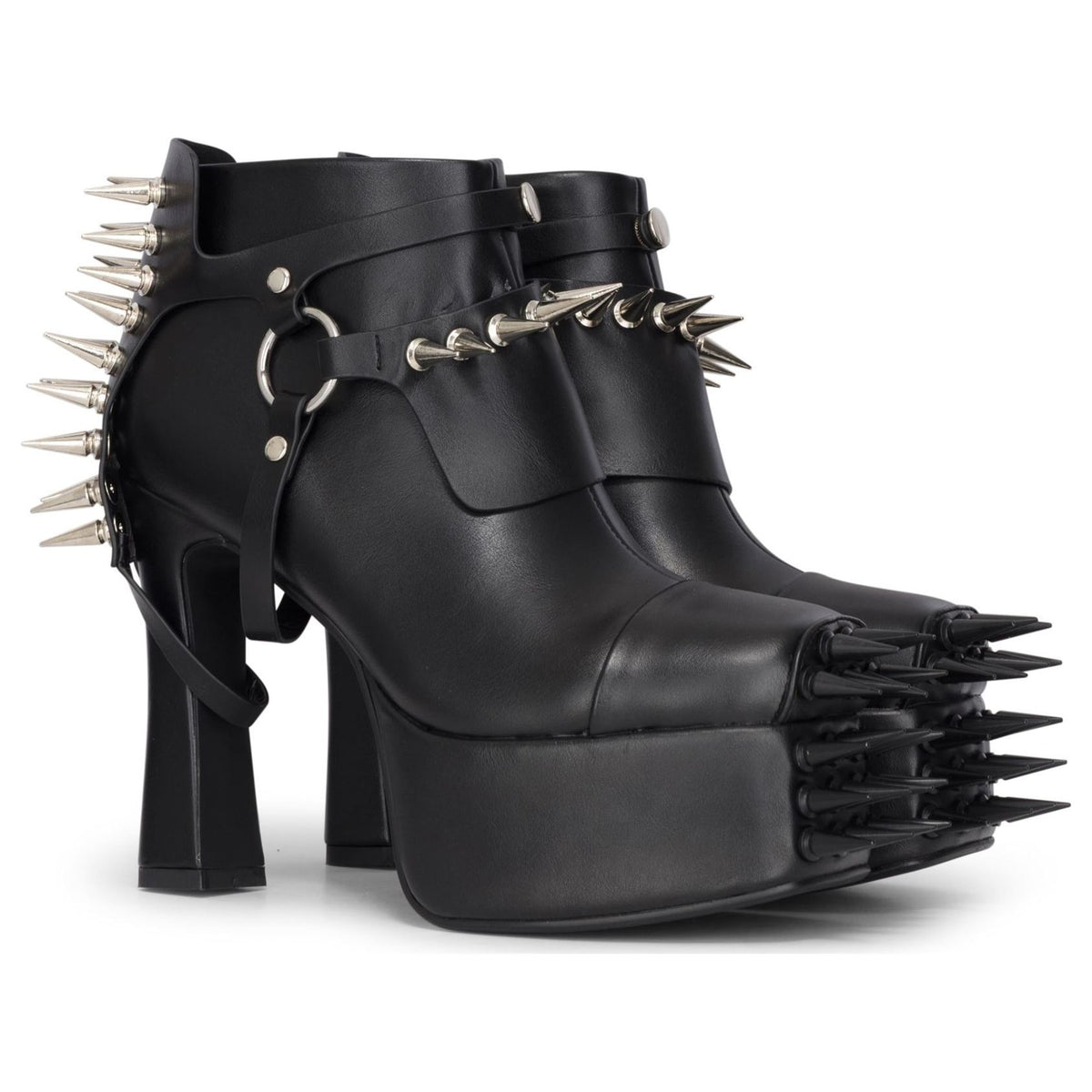 Women's Black Vegan Leather Goth Platform Heeled Booties